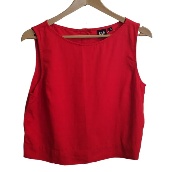 🆕️ Gap Linen Blend Crop Shell Tank Top in Tomato Sauce Red - Picture 7 of 13